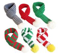 FUBESK 3pcs Christmas Pet Scarves for Dogs Cats, 57x7cm Adjustable Knit Cotton Yarn Mini Scarf with Festive Red Green Grey White Colors Pom-Pom, Winter Holiday Costume Accessory (Red Hat Style)