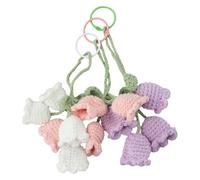 FUBESK 3PCS Hand-Crocheted Lily of the Valley Car Rearview Mirror Pendant, Pink, Purple, White, 14cm