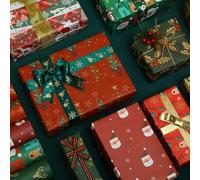 FUBESK 4 Pack Christmas Wrapping Paper Rolls Vintage Kraft Handmade Paper 50x70cm Eco Friendly Biodegradable Present Wrap for Holiday Birthday Anniversary (Gold)