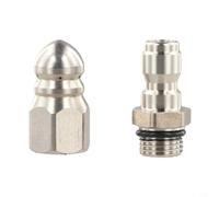 FUBESK 5000 PSI High Pressure Sewer Nozzle Set, Stainless Steel Drain Cleaner with Quick for Connect Pipe Maintenance, 1 Forward and 6 Rear Jets Remove Grease Hair Sand, Silver 6cm