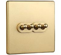 FUBESK AC100-250V Vintage Brass Switch, Gold Finish 86x86mm PC for Flame-Retardant Panel, Phosphor Bronze Contacts, Self-Locking Mechanism Loft Home Hotel Decor, Wall Switch(4 Gang)