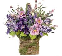 FUBESK Artificial Door Hanging Flowers, Wildflowers Door Hanging Basket Wreath for Front Door, Easter Wreath, Spring Wreath Welcome Sign Porch Farmhouse Artificial Flowers Wedding Home Decor