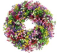 FUBESK Artificial Door Wreath Gypsophila Spring Summer Wreath for Front Door, Four Seasons Outdoor Ornaments for Home Wall Party and Festival Celebration Decor All Year Decor, 40cm/15.75inch