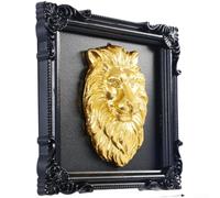 FUBESK Classic Elephant Relief for sculpture Gold Finish Black Resin Frame Wall Hanging Home Office Decor 11.5cm(Lion)