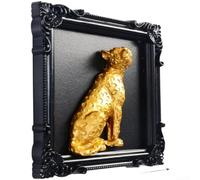 FUBESK Classic Elephant Relief for sculpture Gold Finish Black Resin Frame Wall Hanging Home Office Decor 11.5cm(Leopard B)