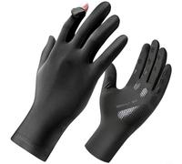 FUBESK Fingerless Cycling Gloves Summer UPF50+ Sunblock Breathable Ice Silk Material Touchscreen Friendly Flip-Cap Tips Stretchable Non-Slip Grip Men Women Light Gray(Black)