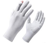 FUBESK Fingerless Cycling Gloves Summer UPF50+ Sunblock Breathable Ice Silk Material Touchscreen Friendly Flip-Cap Tips Stretchable Non-Slip Grip Men Women Light Gray(Light Gray)