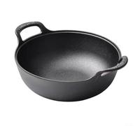 FUBESK for Flat Bottom Cast Iron Wok 20cm Non-Rusting Stir Fry Pan with Wooden Handle and Lid for Gas Induction Electric Hobs UK Kitchen(A)