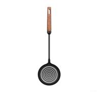 FUBESK Iron Wok Spatula with Heat-Resistant Wooden Handle, High-Temperature Nitrogenised Iron Stir Fry Shovel Cooking, Scooping and Draining, Deep Scoop Head Design, Black 37.9x9.5cm