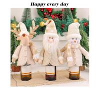 FUBESK Santa Claus Wine Bottle Cover 750ml Christmas Table Decoration Festive Holiday Ornament Soft Polyester Sleeve for Dining Centerpiece (Red)