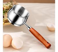 FUBESK Stainless Steel Milk Pot with Wood Handle, Small Saucepan for Heating Milk, Melting Butter, Oil Pan, 22.4 x 5.7 x 7.2 cm