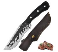 Fubinaty Chef Knife Japanese Style 5 Inch Handmade Forged Kitchen Knives Full Tang High Carbon Steel Home and Outdoor Cooking Knife with Leather Sheath and Wooden Handle