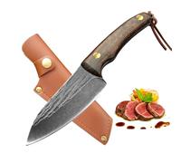 Fubinaty Chef's Knife 4 Inch BBQ Knife Handmade Forged Small Kitchen Knife High Carbon Steel Fruit Knife with Full Tang Wood Handle and Sheath for Home, Restaurant