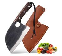 Fubinaty Chef's Knife 7 Inch Japanese Style Full Tang Kitchen Knife Handmade Forged High Carbon Steel Home and Outdoor Cooking Knife with Leather Sheath and Wooden Handle