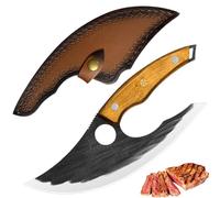Fubinaty Home and Outdoor Cooking Knife 7 Inch Ulu Style Chef Knife Handmade Forged Kitchen Knives Full Tang High Carbon Steel Effortless Knife with Leather Sheath for Cutting Meat Vegetable Pizza