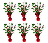 FUBININA 6 Pack Christmas Table Decoration Metallic Foil Spray Centerpiece Berry Branch Green Holly Leaf Gleam Glitter Burst Table Centerpieces for Christmas Party Decor Xmas Holiday, Red and Green