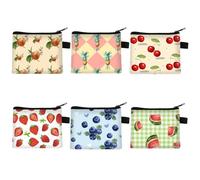 Fubuuf 6 Pieces Mini Fruit Coin Purses Set Multifunction Small Fruity Theme Pocket Wallet for Children Women Portable Purse with Zipper, Organizer Coins Keys Earbuds Lipstick