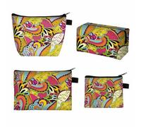 Fubuuf Set of 4 Cosmetic Bag Toiletry Bag Women's with Floral Pattern Coin Bag Toiletry Bag Make Up Bag with Zip for Women Girls Portable Makeup Bag Travel Wash Bag, luminous, A