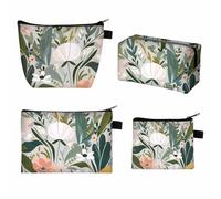 Fubuuf Set of 4 Cosmetic Bag Toiletry Bag Women's with Floral Pattern Coin Bag Toiletry Bag Make Up Bag with Zip for Women Girls Portable Makeup Bag Travel Wash Bag, luminous, B