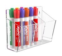 FUCDTEFC Wall Mount Marker Holder, Acrylic Dry Erase Marker Wall Holder, 3 Compartments Pencil Pen Dispenser Makeup Markers Holder Whiteboard Clear Organizer for Classroom Wall