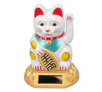 Fuchooky Solar Powered Lucky Cat Auto Waving Arm Light Sensing Fortune Statue Decor Give for Home Office Desk Car Dashboard Decorations (White)