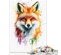 Fuchs-Aquarellporträt-Papierpuzzle, 1000 Teile, Puzzle für Erwachsene, Lernspiel, Herausforderungsspielzeug, Weihnachtsgeschenke, 1000 Teile (75 x 50 cm)