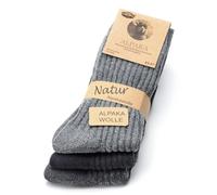 Fuchs Camper 85% Alpaca Wool 3 Pairs Alpaca Socks Wool Socks Men Women Winter Socks, Dark grey, black, grey, 43-47