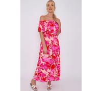 Fuchsia Floral Print Bardot Maxi Dress Love Sunshine Pink S