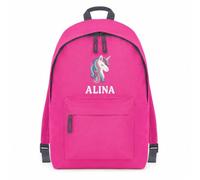 Fuchsia/Graphite Grey, One Size, Personalized Kids Backpack for Girls, Custom Name School Backpack with Unicorn Embroidery, Cute Lightweight Book Bag for Preschool, Kindergarten and Everyday Use