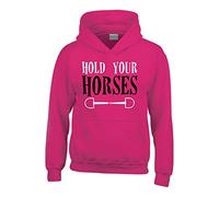 Fuchsia M Hold Your Horses Hoodie with White and Black Print
