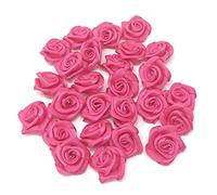 Fuchsia Pink 15mm Miniature Satin Ribbon Rose Flowers Decorative Craft Flowers (50)