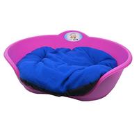 FUCHSIA PINK PLASTIC WITH ROYAL BLUE CUSHION / MEDIUM HEAVY DUTY RED PET BED - DOG/CAT/ANIMAL/SLEEP/BASKET
