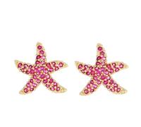 Fuchsia Pink Starfish Earrings Colorful Cubic Zirconia CZ Stud Earring Hypoallergenic for Women