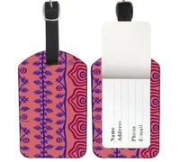 Fuchsia Purple and Blue Geometric Luggage Tags, Pu Leather Cute Luggage Tags with Privacy Protection Cover, Bag Tag Bags Baggage Labels Identifiers, Men Women Travel Accessories, Gifts for Her