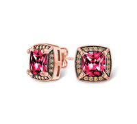 Fuchsia Red Pink Square Cushion Cut Cubic Zirconia CZ Stud Earrings For Women Simulated Ruby Rose Gold Plated Brass