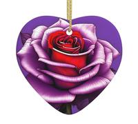 Fuchsia Rose Ceramic Christmas Heart Pendant, The Pottery Piece is Available with Silk Thread