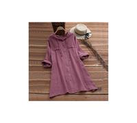 (fuchsia, S) Women's Drawstring Cotton and Linen Solid Color Hat Loose Hooded Long Sleeve Cardigan Shirt