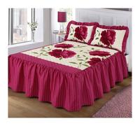 (Fuchsia, Single) Rosaleen Quilted Bedspread with 2 Pillow Shams Floral Prints Bed Frilled Spread