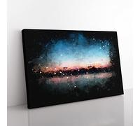 Fuchsia Sky Above The Mountains Paint Splash Modern Art Canvas Wall Art Print Ready to Hang, Framed Picture for Living Room Bedroom Home Office Décor, 76x50 cm (30x20 Inch)