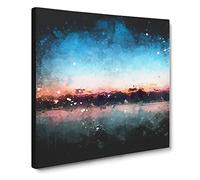Fuchsia Sky Above the Mountains Paint Splash Modern Canvas Wall Art Print Ready to Hang, Framed Picture for Living Room Bedroom Home Office Décor, 20x20 Inch (50x50 cm)