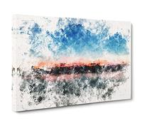 Fuchsia Sky Above The Mountains Watercolour Canvas Print | Gallery Wrapped 30mm Frame Wall Art | 30x20 inches | Ready to Hang | Modern Landscape Picture | Living Room Bedroom Lounge Office