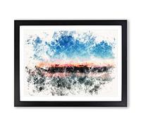 Fuchsia Sky Above The Mountains Watercolour Modern Framed Print | A2 Black Framed Wall Art | Ready to Hang | Modern Landscape Picture | Living Room Bedroom Lounge Office