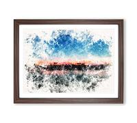 Fuchsia Sky Above The Mountains Watercolour Modern Framed Print | A2 Walnut Framed Wall Art | Ready to Hang | Modern Landscape Picture | Living Room Bedroom Lounge Office