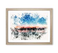 Fuchsia Sky Above The Mountains Watercolour Modern Framed Print | A4 Oak Framed Wall Art | Ready to Hang | Modern Landscape Picture | Living Room Bedroom Lounge Office