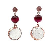 Fuchsia Tiger Eye Clear Quartz Rough Raw Coin Shape pave Rose gold plated wrap Stud Earrings