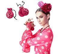 Fuchsia Wood Castanet with Black Dots for Parties, Sevillana Fairs, Flamingo Dance