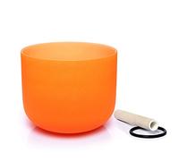 FUCHU D Note Sacral Chakra Orange Colored Quartz Frosted Crystal Singing Bowl 8 inch