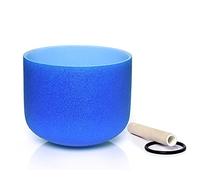 FUCHU G Note Throat Chakra Blue Colored Quartz Frosted Crystal Singing Bowl 8 inch