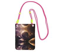 Fuchusia Carry Crossbody Purse – Cosmic Shining Planet Print Mobile Phone Bag, Perfect for Commuting, Shopping, and Outdoor Activities