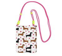 Fuchusia Carry Crossbody Purse – Romantic Dachshunds Print Mobile Phone Bag, Perfect for Commuting, Shopping, and Outdoor Activities